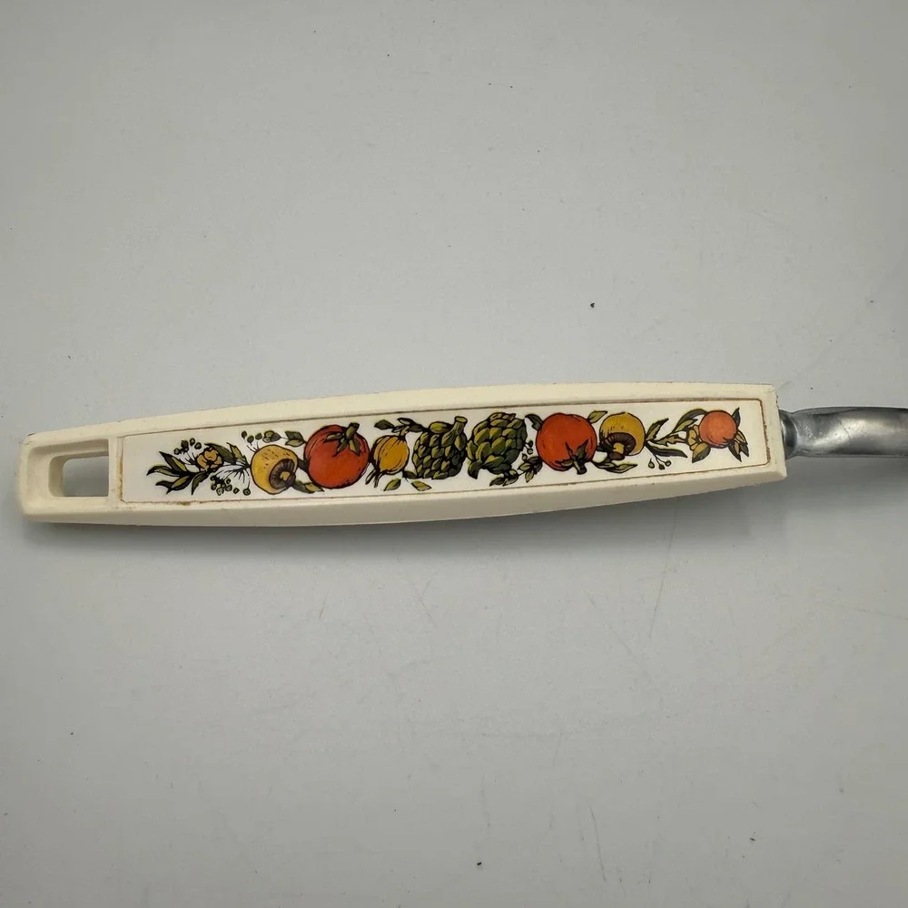 Vintage Stainless Steel Slotted Spatula Turner Fruit Vegetable Pattern Handle